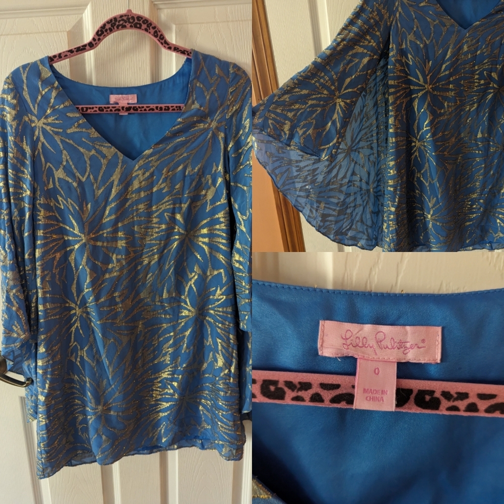 Lilly Pulitzer Miri caftan silk sz 0 unicorn 🦄 htf blue gold